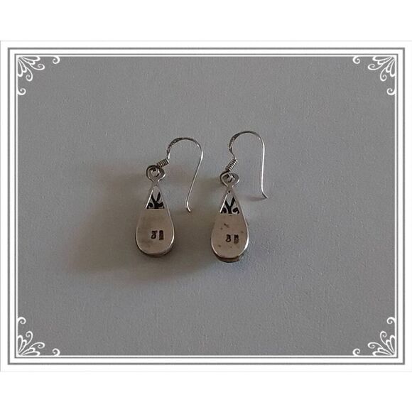 Gorgeous Vintage Inlay Abalone Shell Gems Dangle Earrings~.925 Sterling Silver - Picture 2 of 2